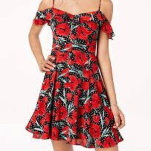 B. Darlin juniors red floral fit and flare cold shoulder dress